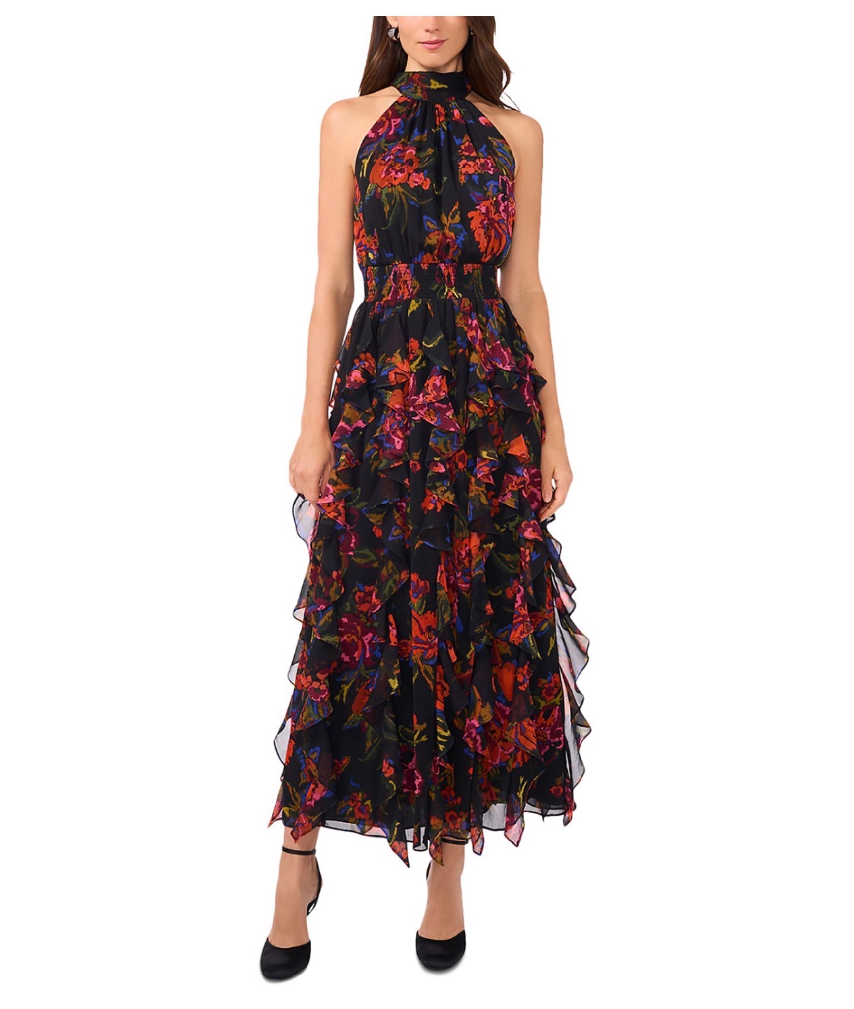 Vestido florido com babados