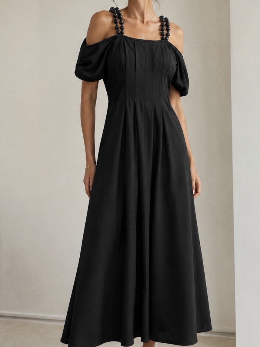 Vestido mídi em sarja