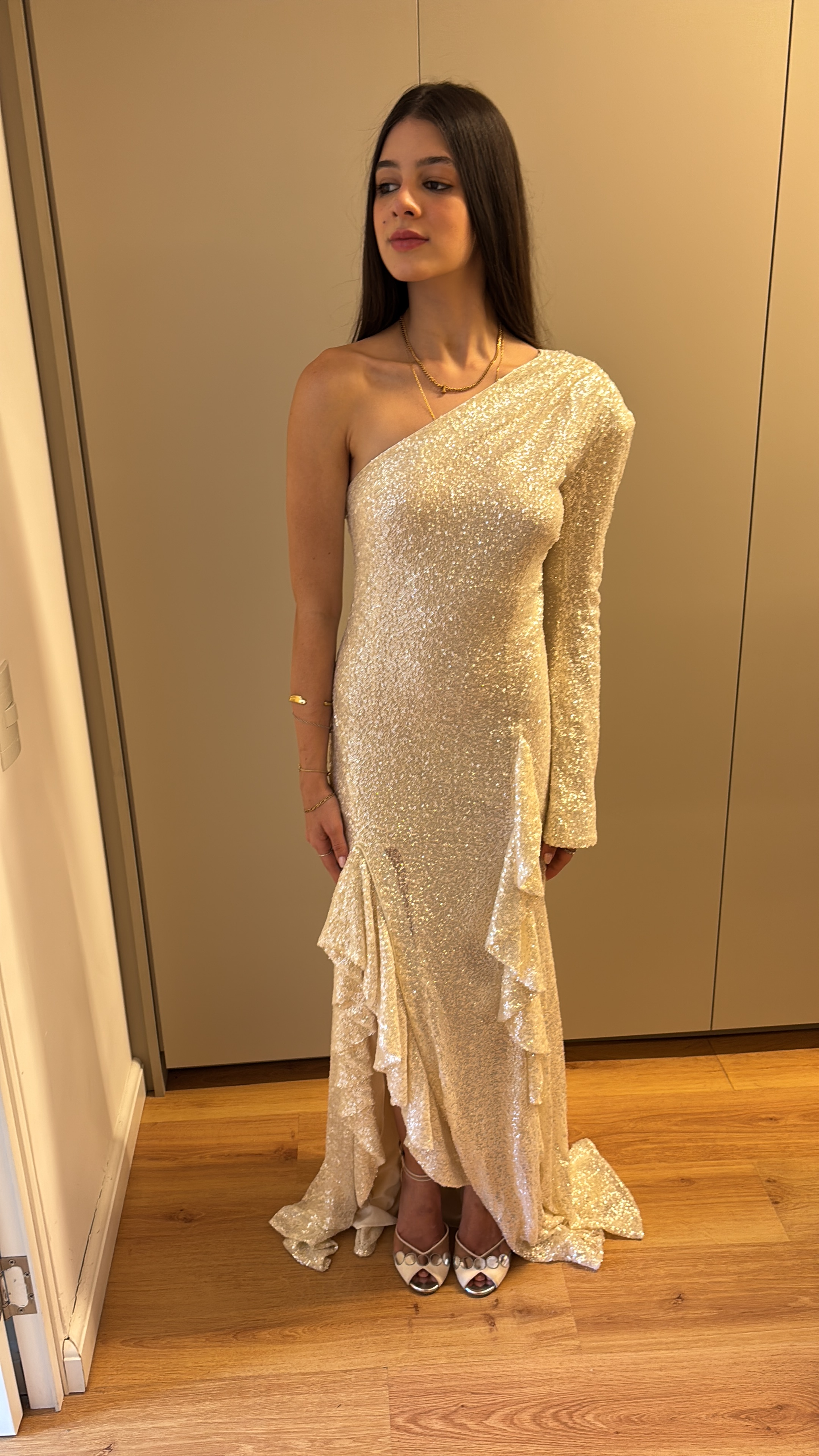 Vestido paete cor gelo