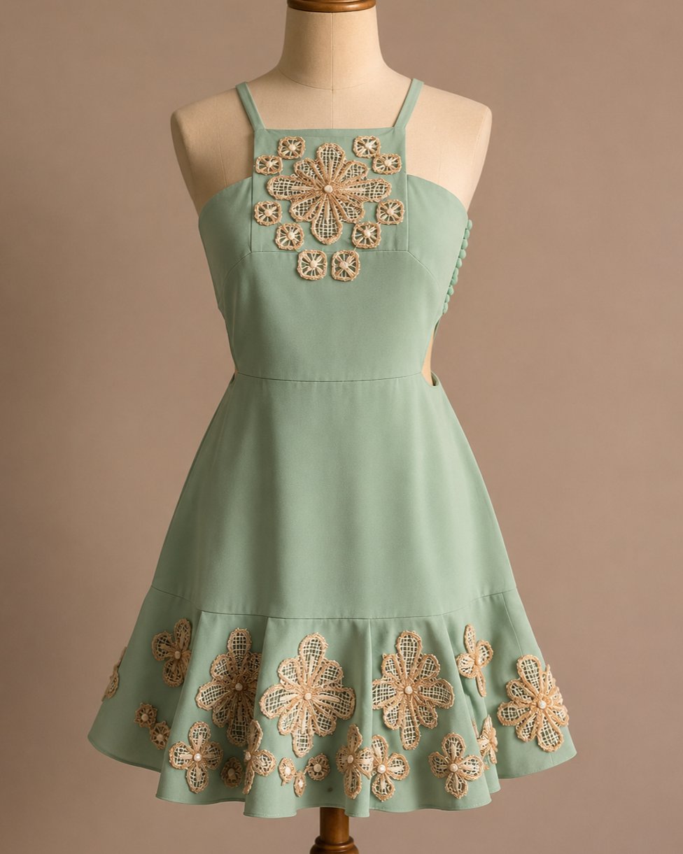 Vestido verde água bordado