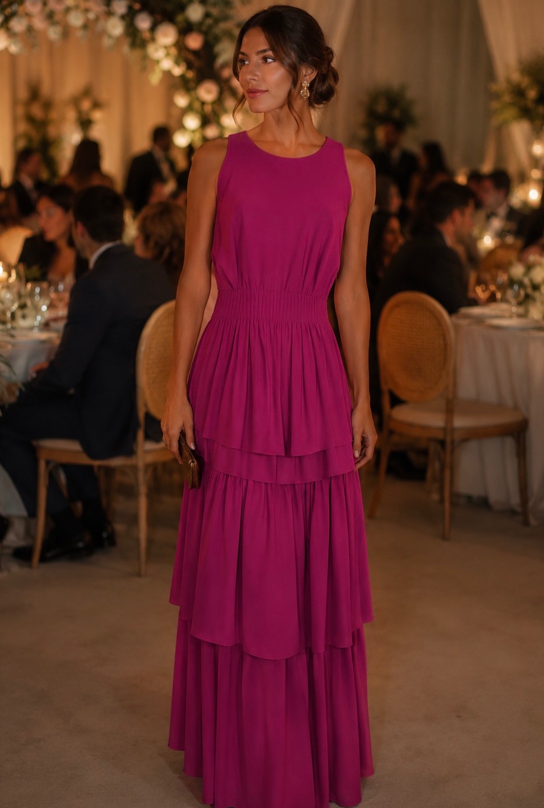Vestido longo babados
