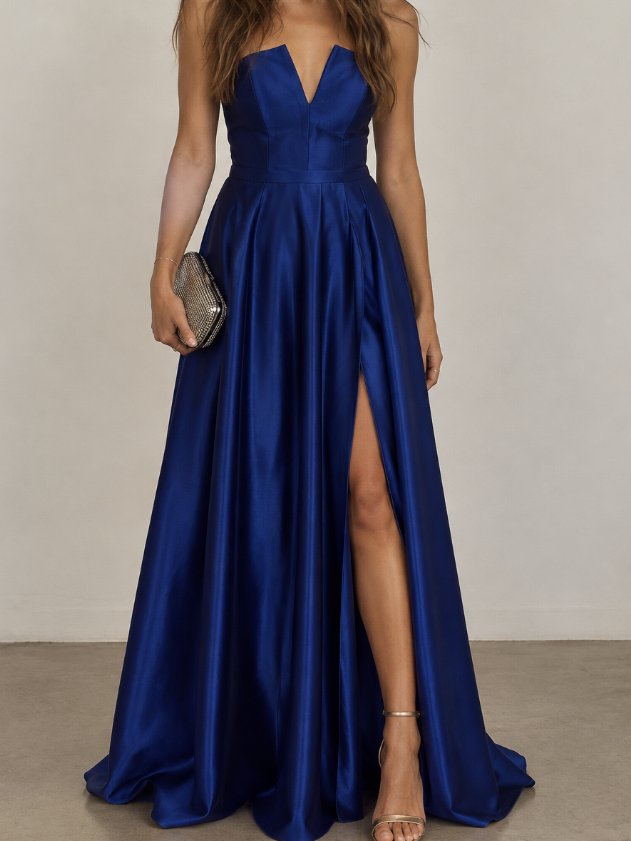 Vestido Azul Decote assimétrico