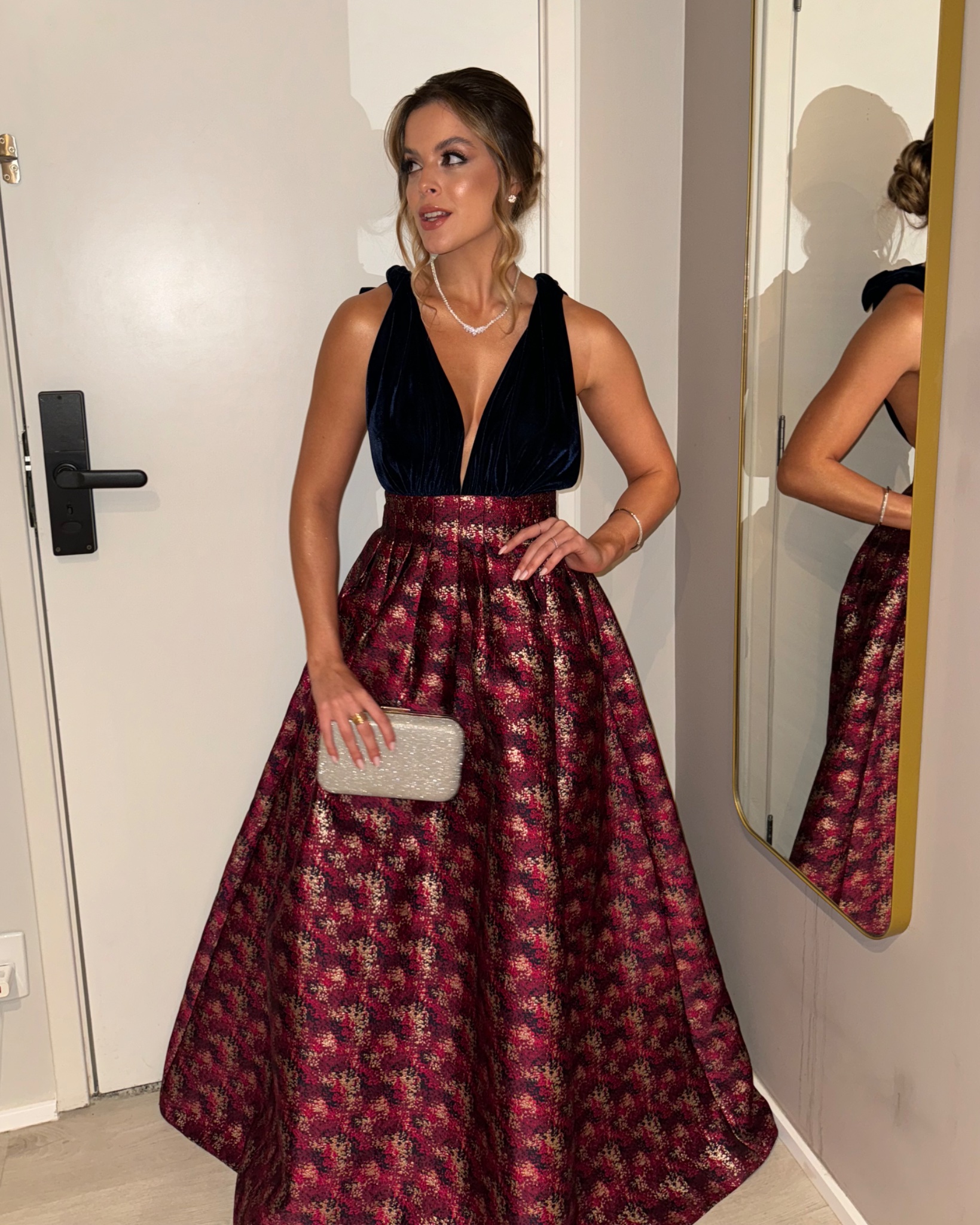 Vestido Jacquard com Veludo