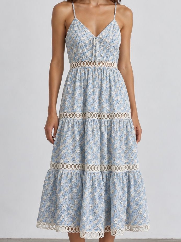 Vestido Midi Azul e Branco